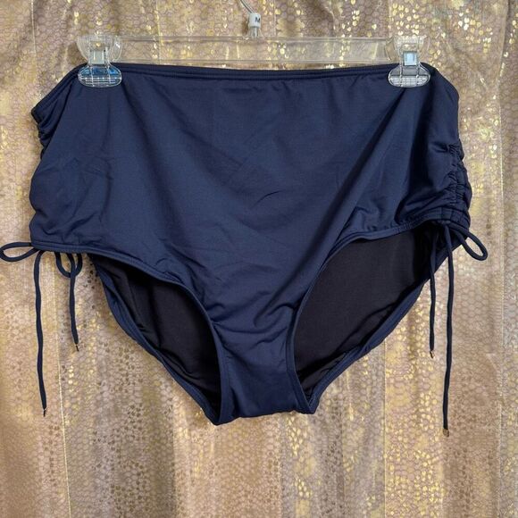 Michael Kors Navy Blue Shirred High Waist Plus Size Hipster Swim Bottom 22W - Picture 1 of 8